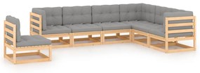 vidaXL 7 pcs conjunto lounge de jardim c/ almofadões pinho maciço