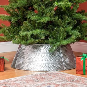 Saia para Árvore de Natal em Metal Impermeável, Decoração para Festas e Casa, 66x66x23 cm, Prateado