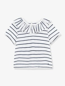 Blusa às riscas, de mangas curtas, em jersey, para bebé, Petit Bateau branco medio as riscas