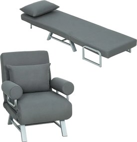 Poltrona sofá Cama Dobrável Estofado em Linho Sintético com Encosto Ajustável em 5 Níveis e Almofada Acolchoada 73x78x81 cm Cinzento Escuro
