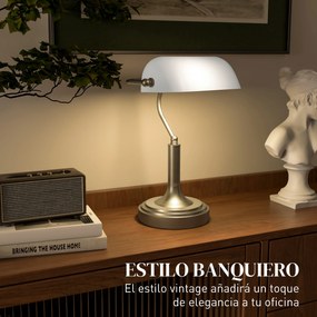 Candeeiro de Mesa Banqueiro Candeeiro de Mesa Vintage E27 com Ecrã Orientável a 45° 26,8x22x39,5 cm Branco