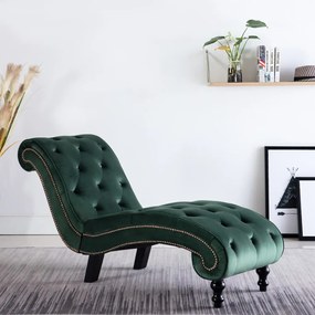 Chaise Longue Elia em Veludo -  Verde - Design Vintage