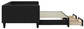 Sofá-cama com gavetão e gavetas 100x200 cm tecido preto