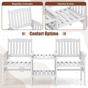 Banco de jardim exterior em madeira de abeto de 2 lugares 165 x 60 x 88 cm com mesa central de 2 níveis e orifício para guarda-sol de 5 cm para pátio