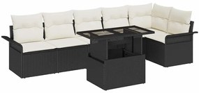 Conjunto de Sofás de Jardim vidaXL de 7 peças com Almofadas Preto de Vime Poliéster