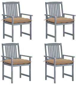 vidaXL Cadeiras de jardim com almofadões 4 pcs acácia maciça cinza