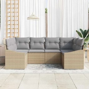 Conjunto de Sofá de Jardim 6 Peças com Almofadas Bege de Rattan