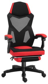 Vinsetto Cadeira de escritório ergonômica ajustável em altura giratória de 360 ° Reclinável até 135 graus comapoio de braços Apoio para os pés retrátil 58x72x108-118 cm Vermelho