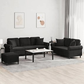 3 pcs conjunto de sofás com almofadas veludo preto