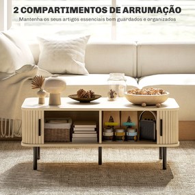 Mesa de Centro para Sala de Estar Mesa Auxiliar com 2 Portas de Correr 2 Compartimentos e Pés de Aço 100x55x40 cm Carvalho