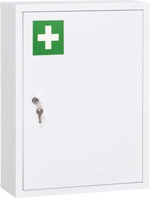 kleankin Armário de Parede para Medicamentos de Aço com 3 Prateleiras e 2 Chaves para Casa de Banho 40x15x53,5 cm Branco | Aosom Portugal