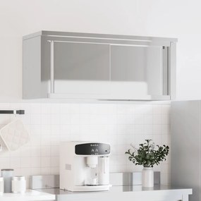 Armário de parede p/ cozinha c/ portas de correr aço inoxidável
