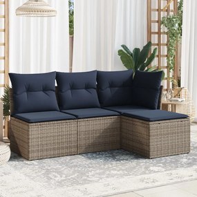 vidaXL 4 pcs conjunto sofás p/ jardim c/ almofadões vime PE cinzento