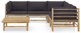 6 pcs conj. lounge jardim em bambu c/ almofadões cinza-escuro
