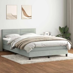 vidaXL Cama com molas/colchão 140x220 cm veludo cinzento-claro