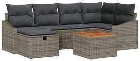 Conjunto de Sofás de Jardim 7 Peças com Almofadas Cinza de Rattan Poli