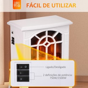 HOMCOM Lareira Elétrica Portátil 1000/2000W com Simulação de Chama Rea