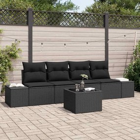 vidaXL Conjunto de Sofá de Jardim de 5 Peças com Almofadas Preto Vime PE