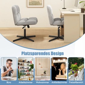 Cadeira de escritório com pernas cruzadas, altura ajustável e rotação de 360°, cadeira de escritório sem braços para estudo e trabalho, rosa