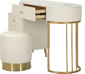 TOUCADOR SHARON COM BANCO 120X40X75 CM (TAMANHO DO BANCO Ø36X39) BRANCA E DOURADA
