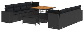 Conjunto de Sofá de Jardim de 11 Peças com Almofadas Vime Preto Acácia