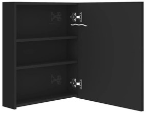 Armário espelhado casa de banho LED 50x14x60 cm preto brilhante