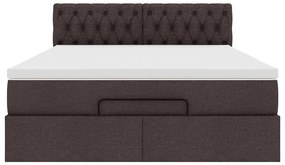 Estrutura cama otomana colchão 140x200cm tecido castanho escuro