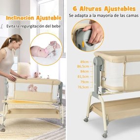 Berço de viagem para bebés com rede Altura ajustável Colchão Rede Cesto de armazenamento e rodas 101 x 56 x 89 cm Bege