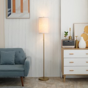 Candeeiro de pé, 40 W máx., base em forma de mastro em aço dourado, abajur em linho creme, 25,5 x 25,5 x 157 cm, dourado e bege