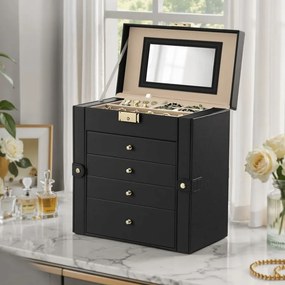 Caixa para joias com 5 níveis 15 x 26,2 x 28 cm Preto