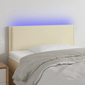Cabeceira de cama c/ LED 100x5x78/88 cm couro artificial creme