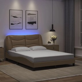 Estrutura cama c/ luzes LED 140x200cm couro artif. cappuccino