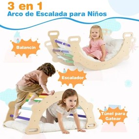 Arco de escalada infantil com almofada Escada Montessori 3 em 1 para trepar para crianças Ginásio de escalada multicolorido