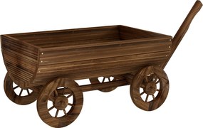 Outsunny Carrinho de Madeira com 4 Rodas e Pega Floreiro Exterior com Furo de Drenagem 115x40x54,5 cm Carbonizado | Aosom Portugal