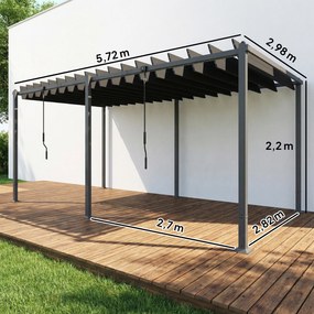 Pérgola de Jardim 3x5,7 m com Teto de Lamas Ajustável a 90° Manivela Estrutura de Alumínio UPF50+ Cinzento Escuro
