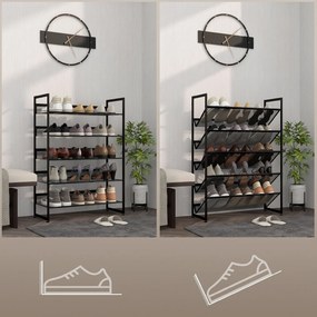 Sapateira Estreita de 5 Níveis em Aço para 15 Pares, 72 x 30 x 102 cm Preta