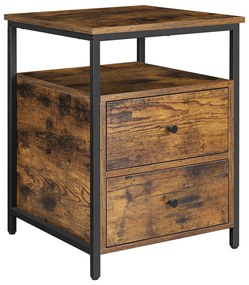 Mesa de cabeceira VASAGLE, mesa de cabeceira, mesa lateral, 45 x 45 x 60 cm, prateleira aberta, 2 gavetas, para sala de estar, quarto, industrial, marrom rústico e preto LET067B01