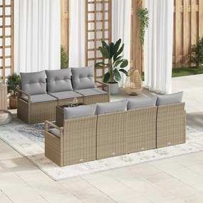 Conjunto de Sofá de Jardim de 8 Peças com Almofadas Bege Vime Sintétic