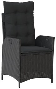 3 pcs conjunto de jantar p/ jardim c/ almofadões vime PE preto