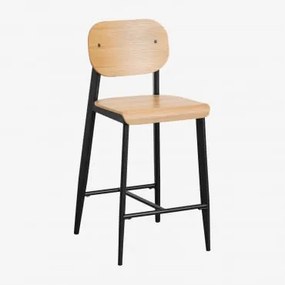 Banco Alto 65 Cm Em Folheado De Carvalho And Preto - Sklum