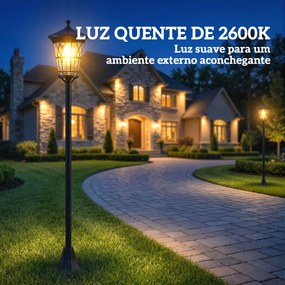 Conjunto de 2 Candeeiros Solares de Jardim com Altura Ajustável, 2 Modos de Brilho e IP44 Impermeável para Terraço e Pátio, Preto