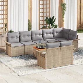 Conjunto de Sofá de Jardim vidaXL 9 peças com Almofadas Bege Rattan Sintético Acácia