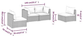 4 pcs conjunto lounge de jardim c/ almofadões vime PE preto