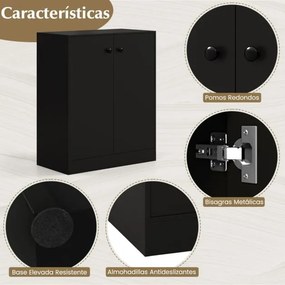 Armário de armazenamento 72 x 34 x 85,5 cm com 2 portas moderno  com 3 prateleiras preto