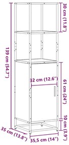Armário alto 35,5x35x139 cm madeira e metal cinza sonoma