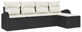 Conjunto de Sofá de Jardim com 5 Peças e Almofadas Pretas em Rattan Si