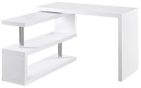 HOMCOM Secretária em forma de L com canto giratório de 360º  e prateleiras para escritório 114x120x76,1 cm Branco | Aosom Portugal