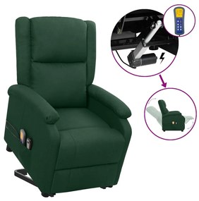 vidaXL Poltrona elevatória de massagens tecido verde-escuro