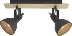 Foco de teto preto com madeira 2 luzes giratório e inclinável - Jakub