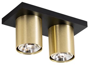 Candeeiro de teto moderno preto com dourado 2 luzes - Tubo Moderno